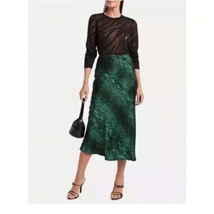 Andamane Bella Green Python Snake Print Midi Silky Skirt Size Small